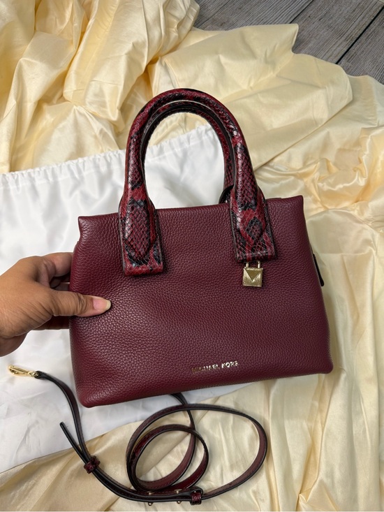 Michael Kors Handbags - Michael Kors Rollins Small Snake-Embossed Leather Satchel Color Oxblood Burgundy